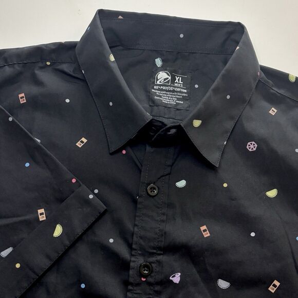 Taco Bell Black Button Down Merch Employee Shirt Hot Sauce Graphic AOP Men's Xl - Picture 1 of 7